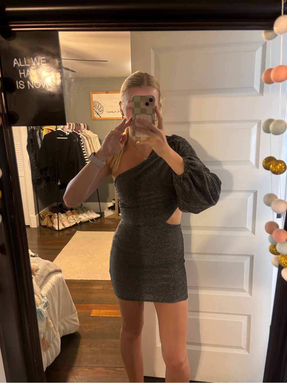 Altar'd State One-Shoulder Sparkle Mini Dress in Black